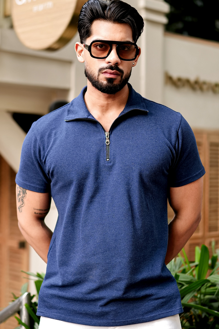 Royal Blue Waffle Zipper T-Shirt