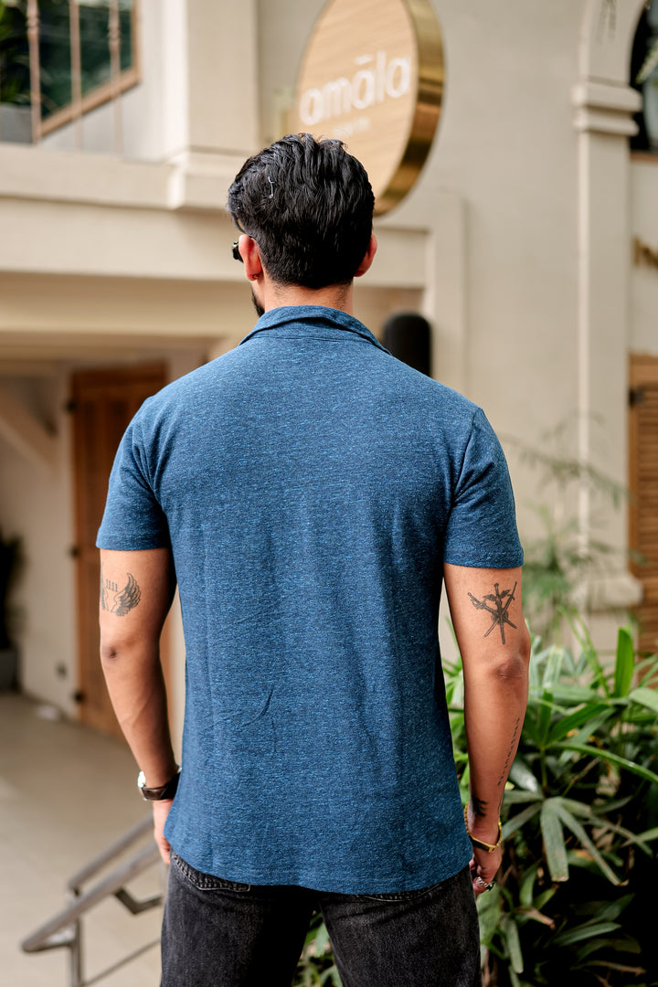 Turquoise Self Design Zipper T-Shirt