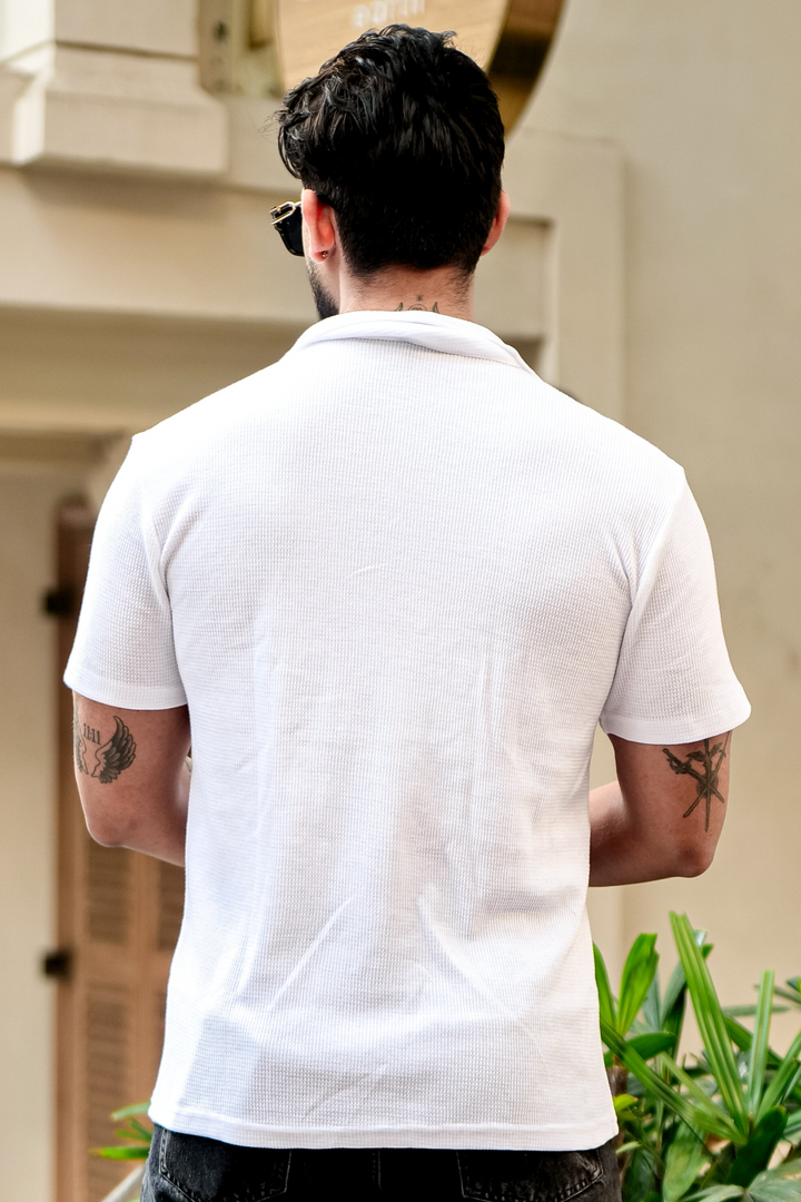 White Waffle Half Sleeve Zipper T-Shirt