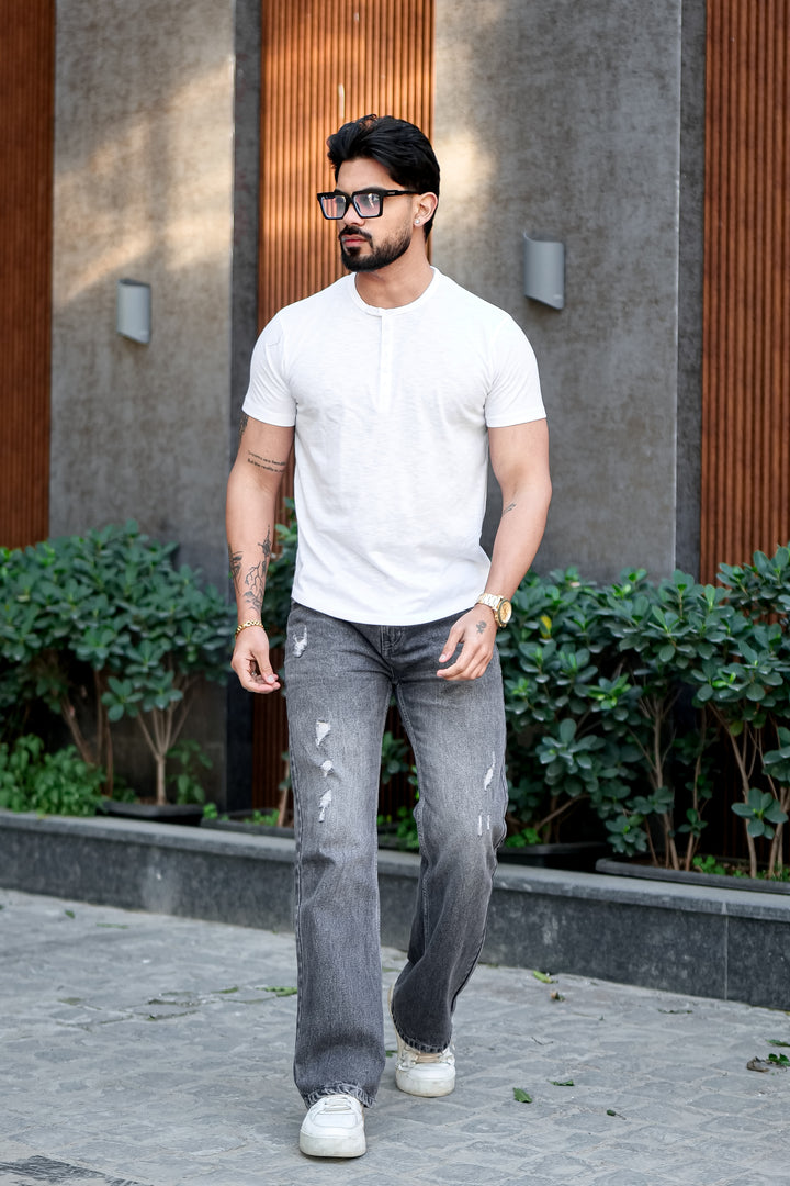 White Slub Buttoned Henley T-Shirt