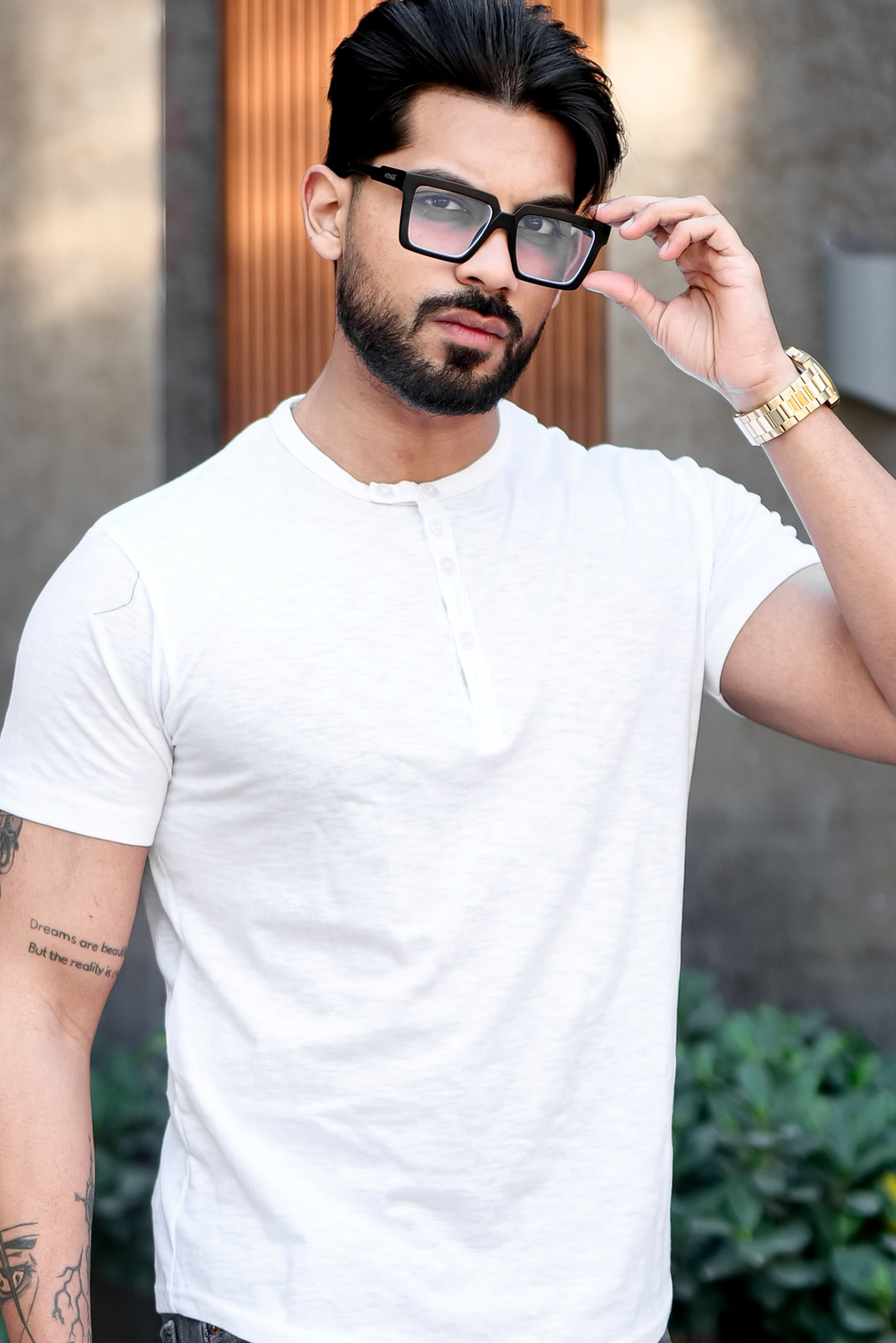 White Slub Buttoned Henley T-Shirt
