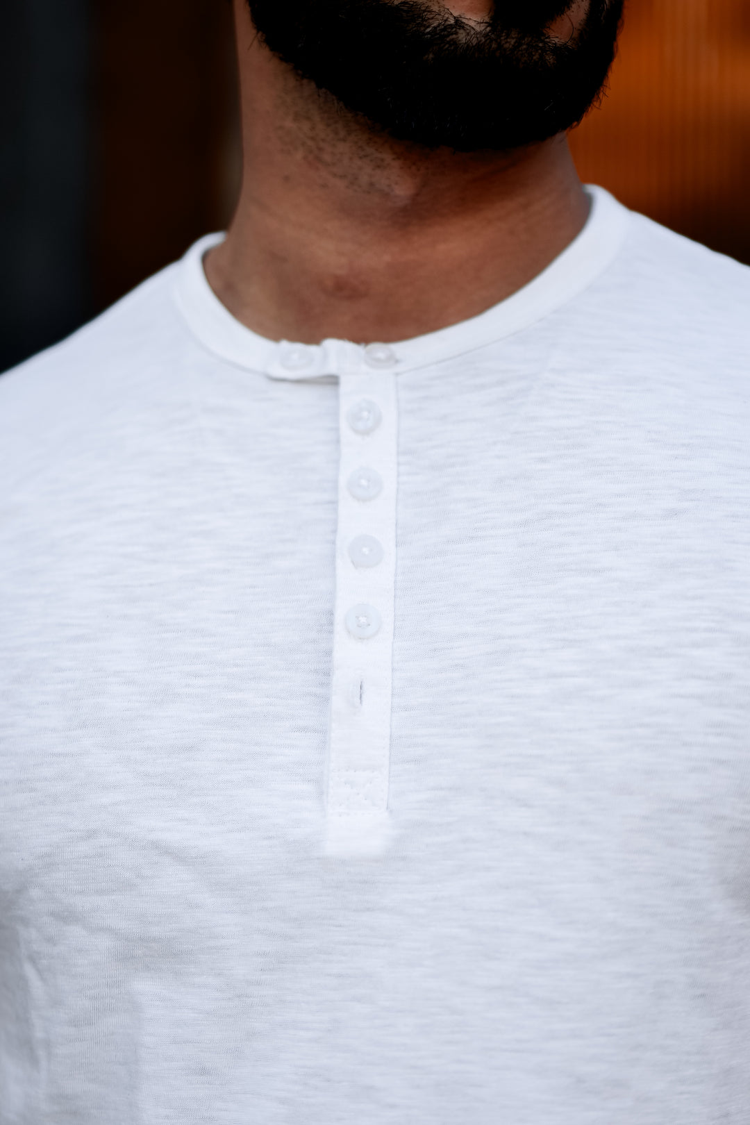 White Slub Buttoned Henley T-Shirt