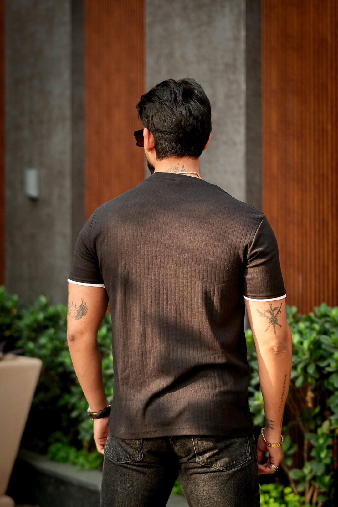 Black Self Design Pocket T-Shirt