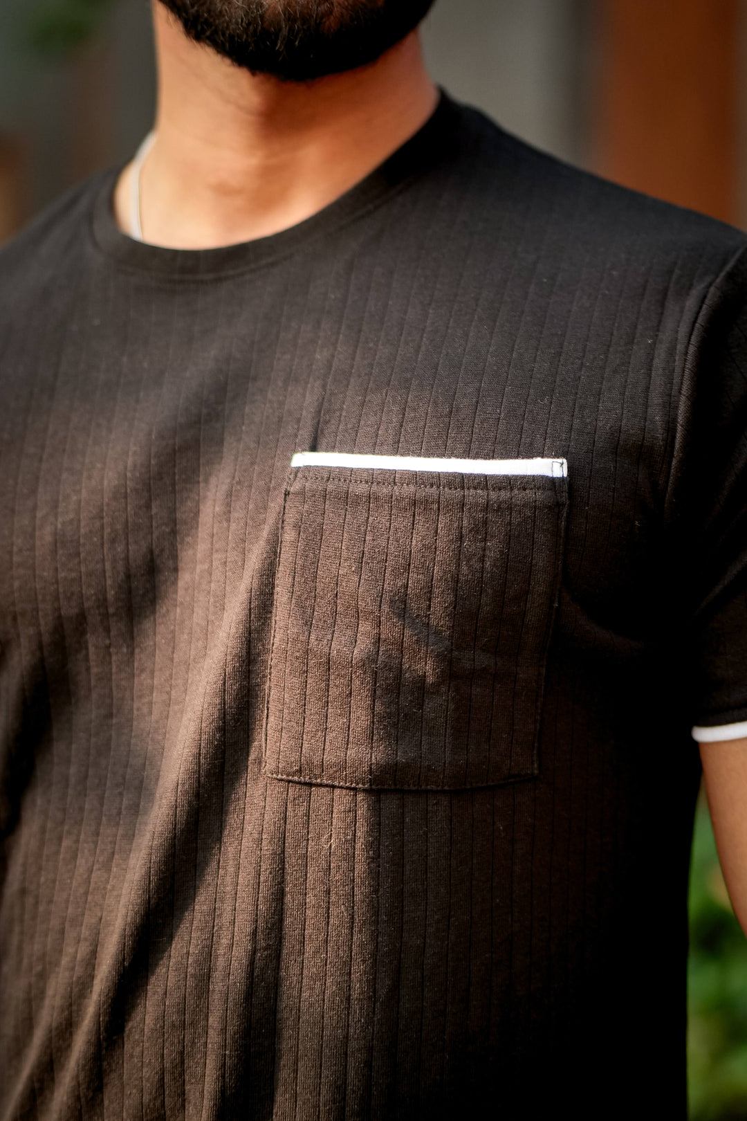 Black Self Design Pocket T-Shirt