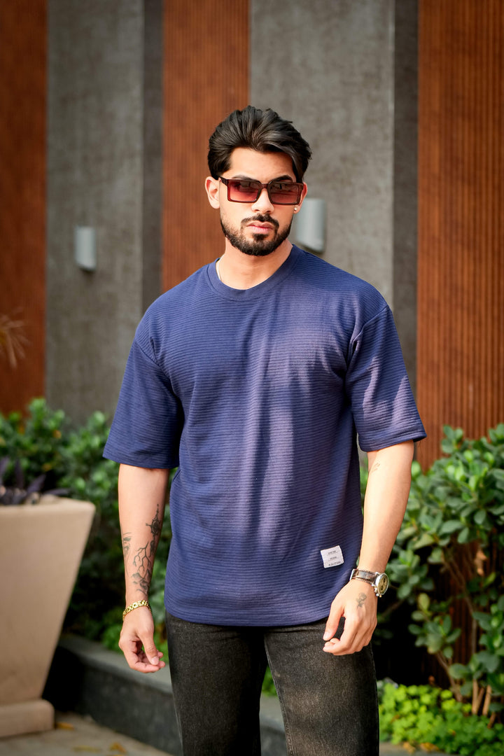 Navy Self Design Pocket T-Shirt
