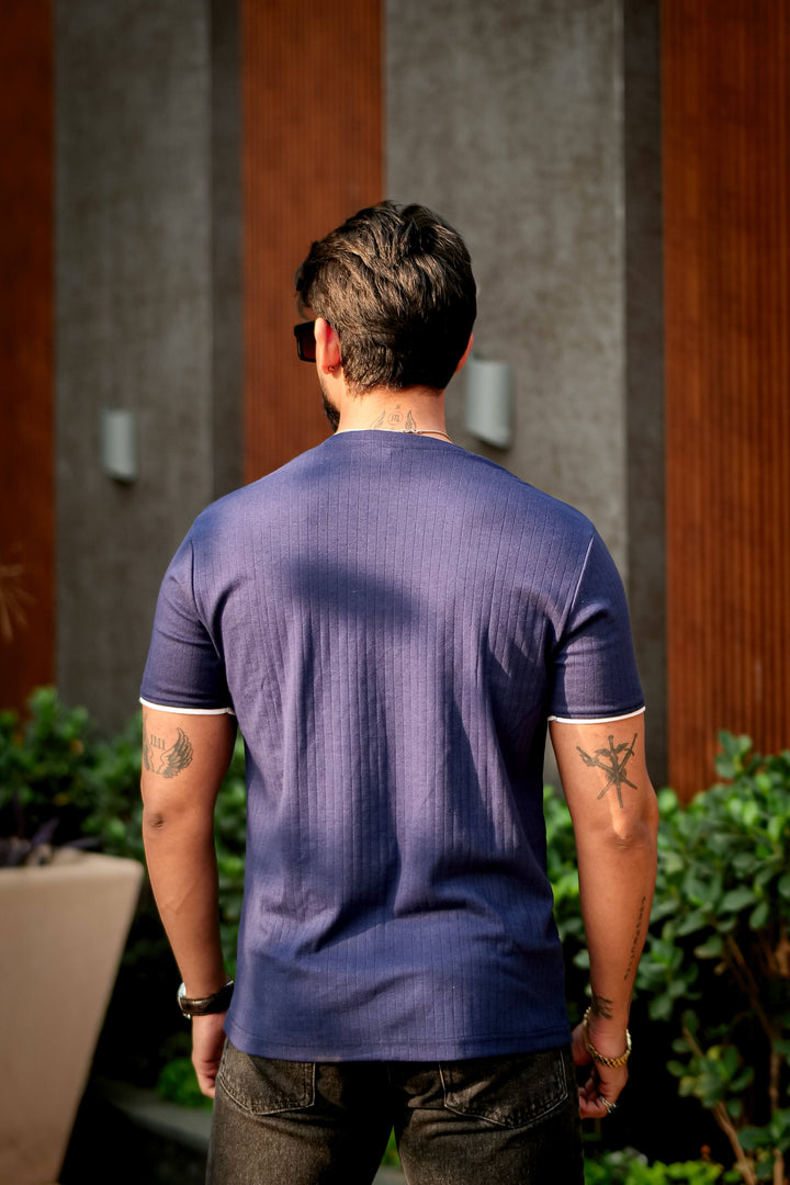 Navy Self Design Pocket T-Shirt