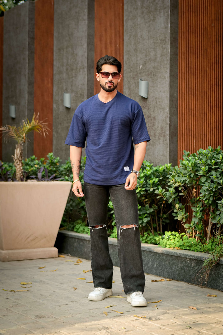 Navy Self Design Pocket T-Shirt