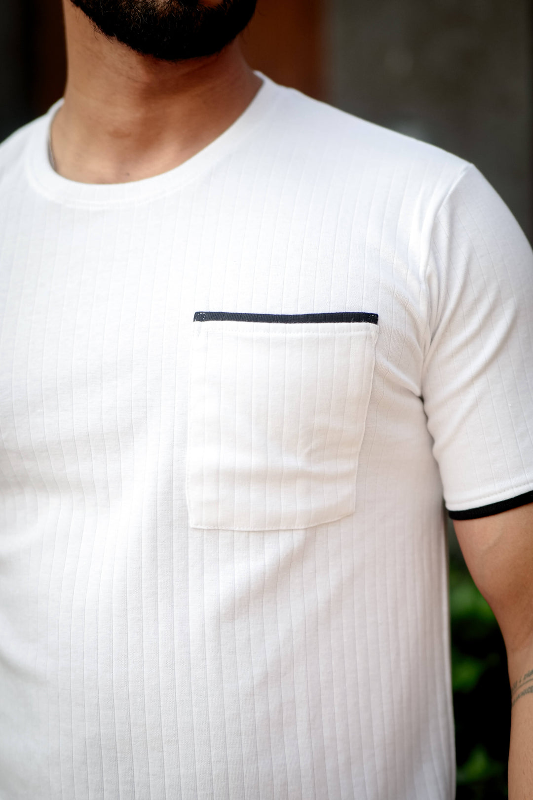 White Self Design Pocket T-Shirt