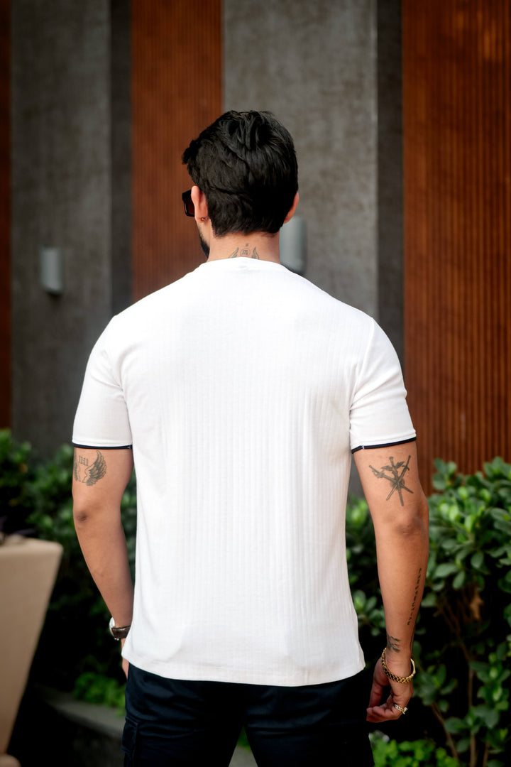 White Self Design Pocket T-Shirt