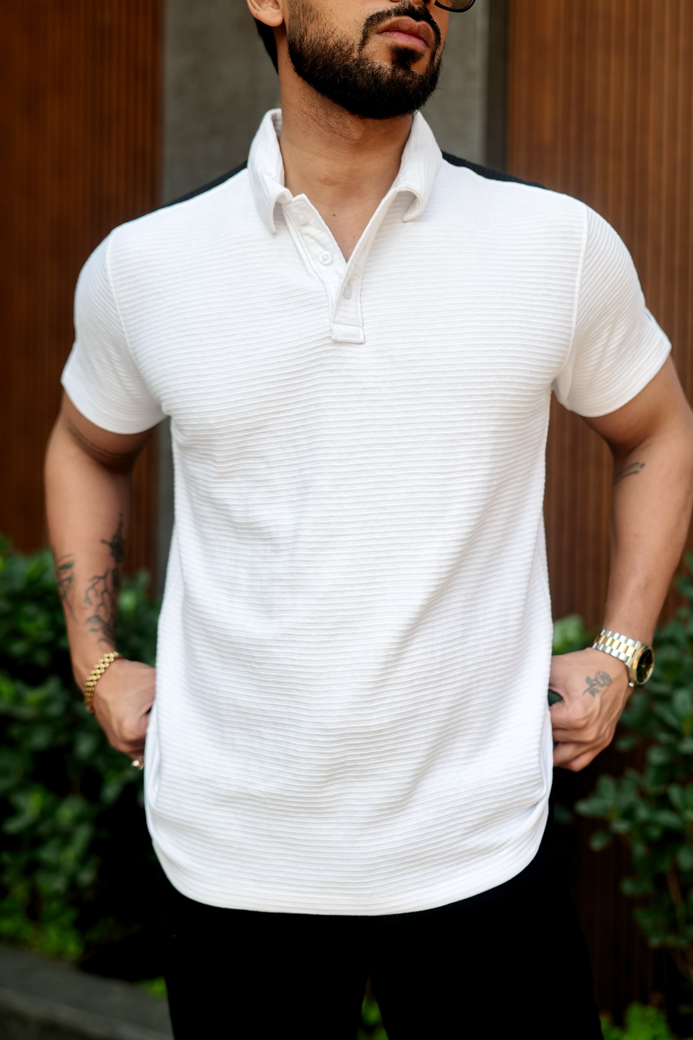 White Cotton (Ottoman) Placket Polo Collar T-shirt
