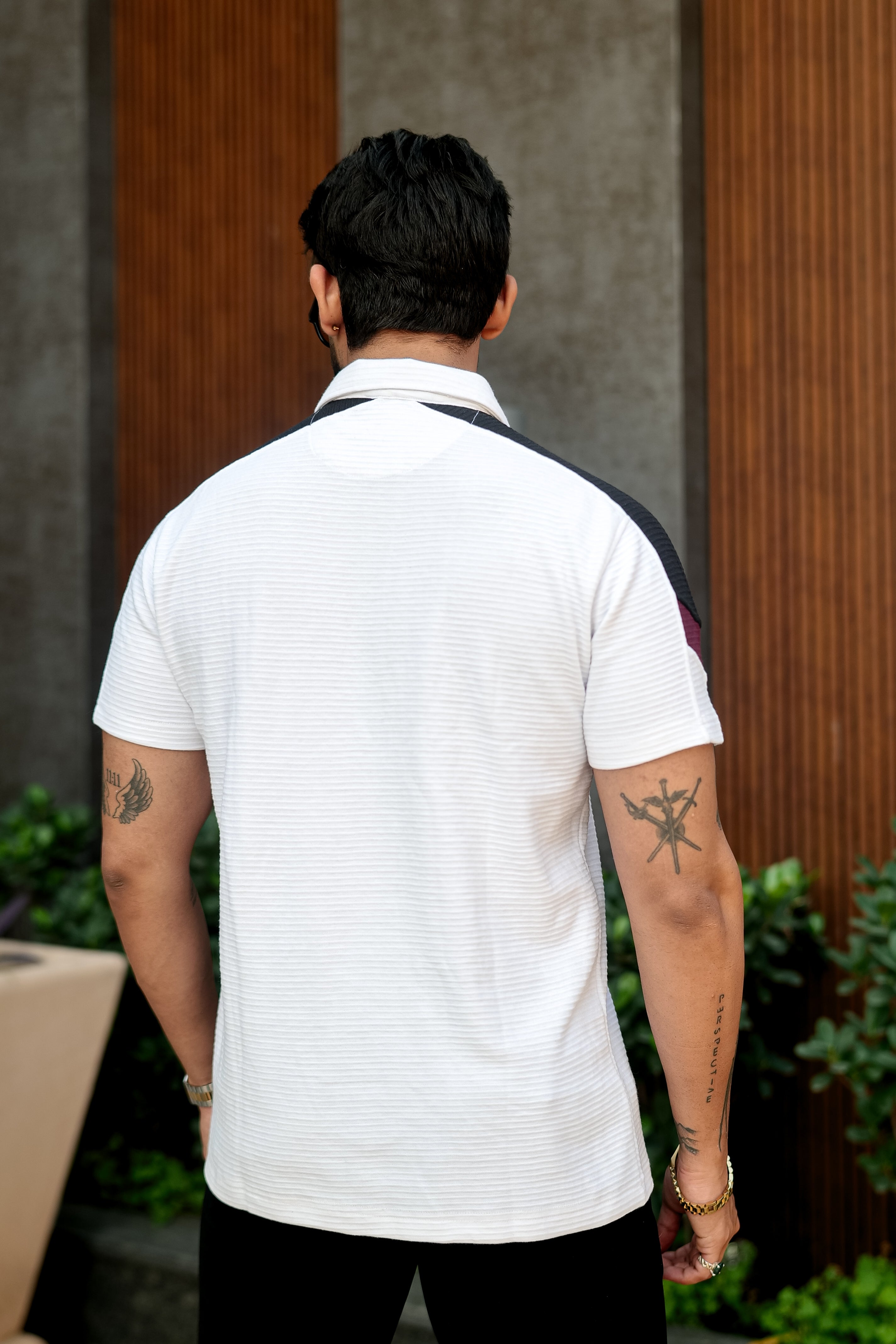 White Cotton (Ottoman) Placket Polo Collar T-shirt