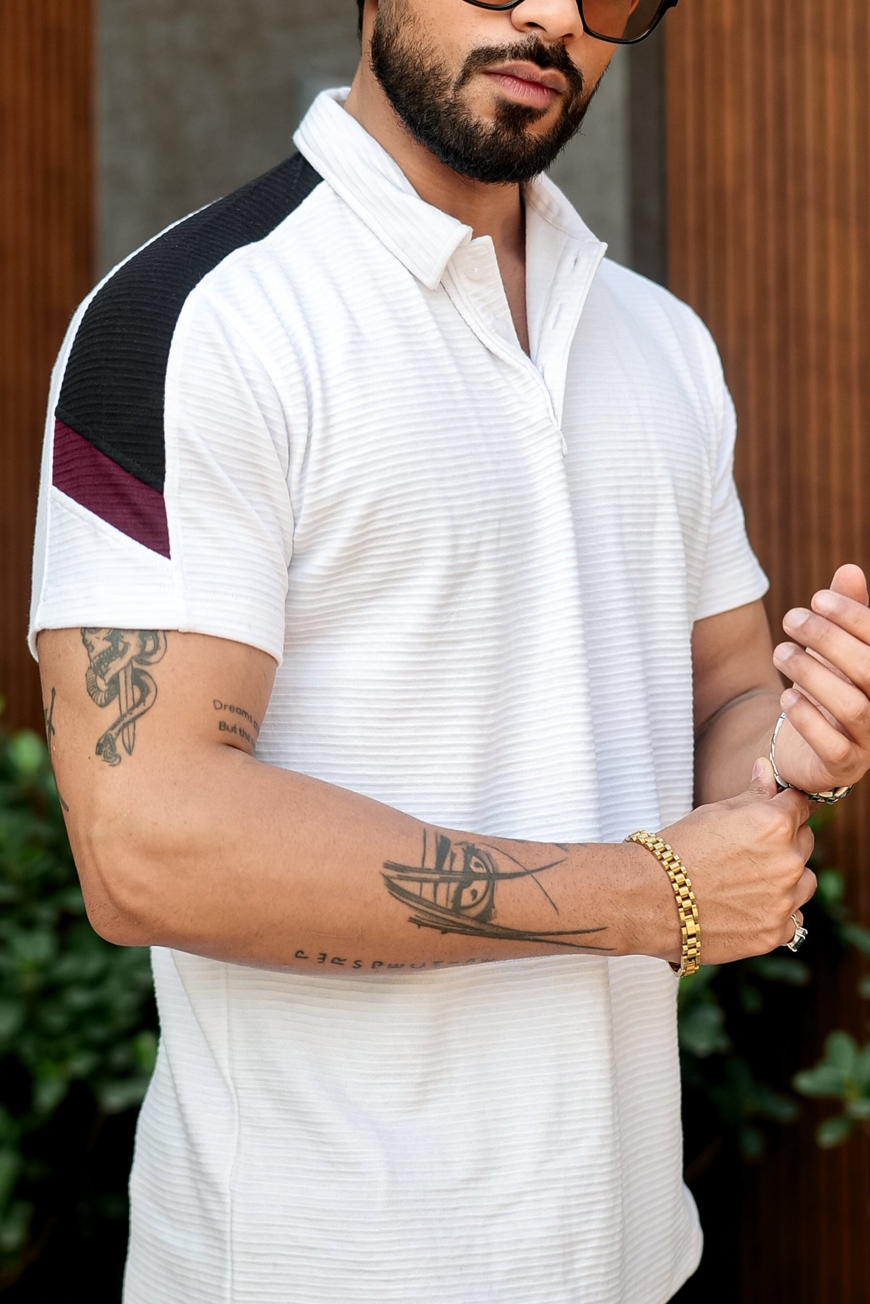 White Cotton (Ottoman) Placket Polo Collar T-shirt