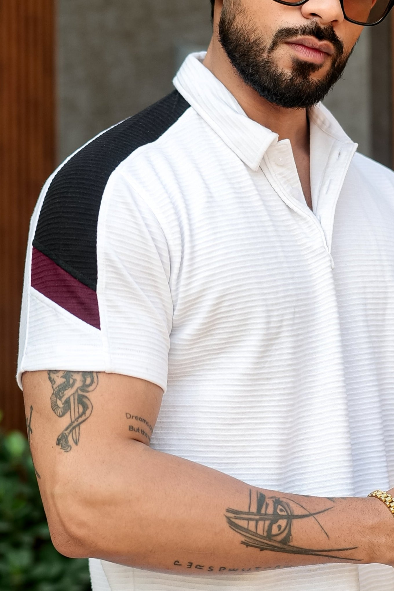 White Cotton (Ottoman) Placket Polo Collar T-shirt