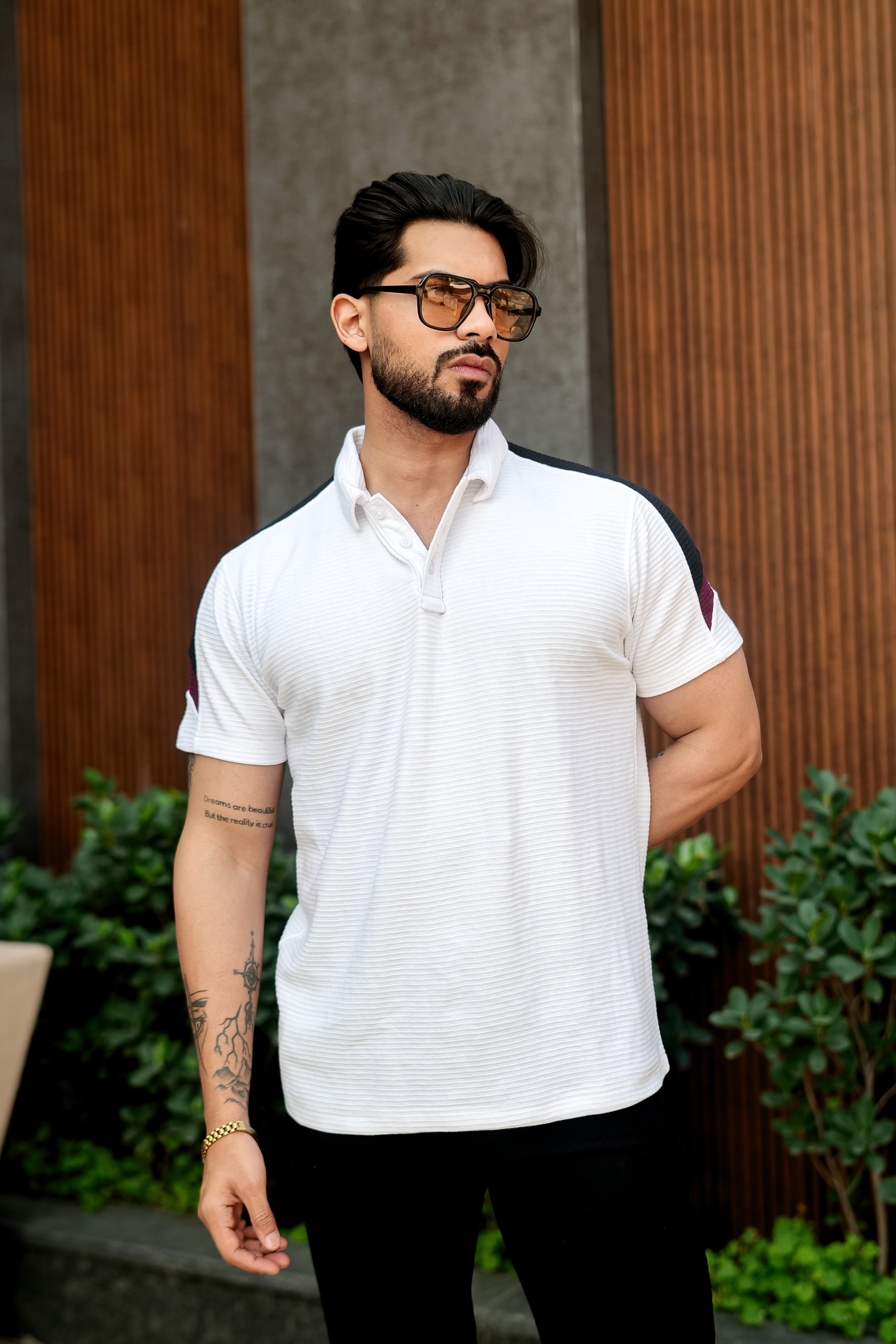 White Cotton (Ottoman) Placket Polo Collar T-shirt