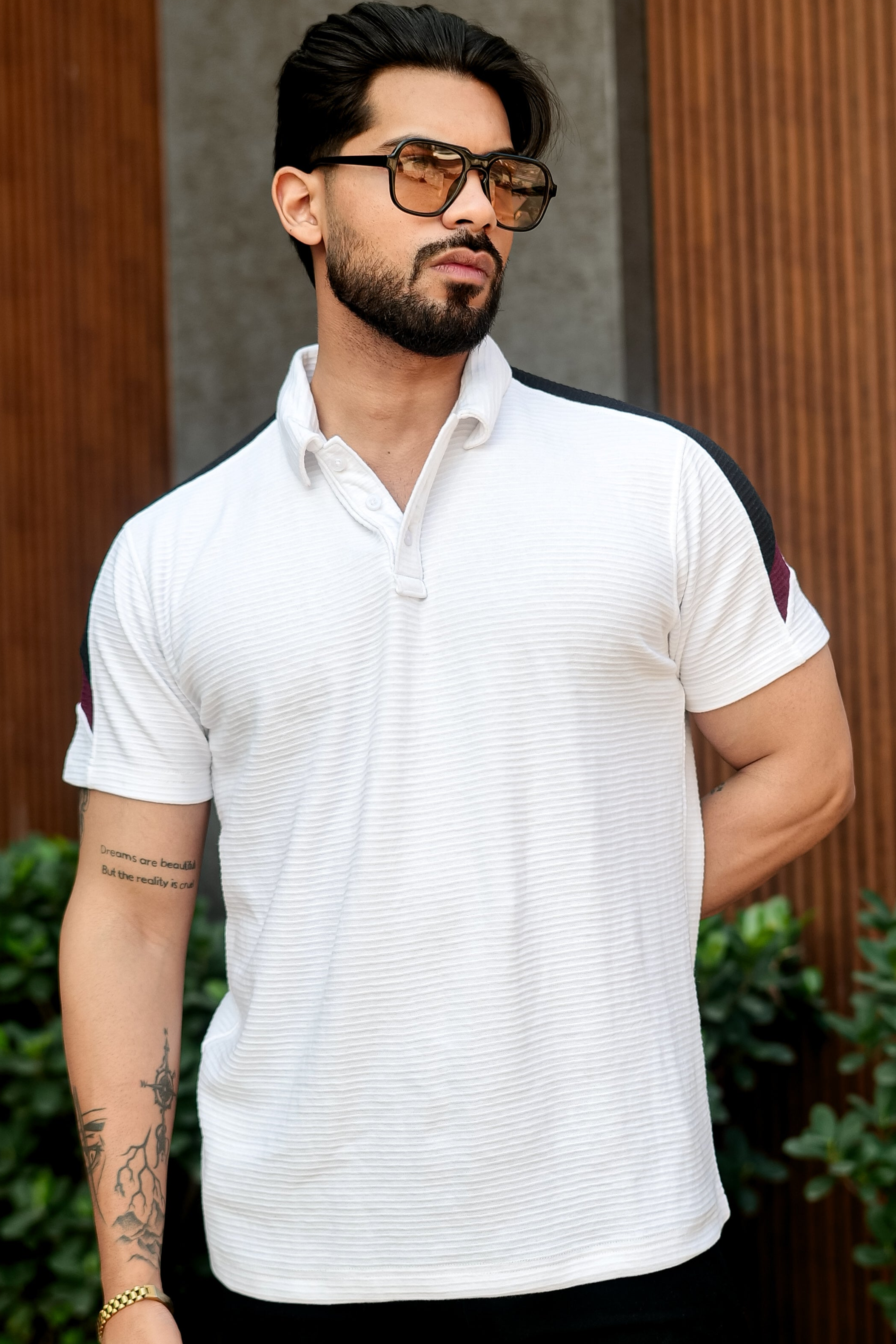 White Cotton (Ottoman) Placket Polo Collar T-shirt