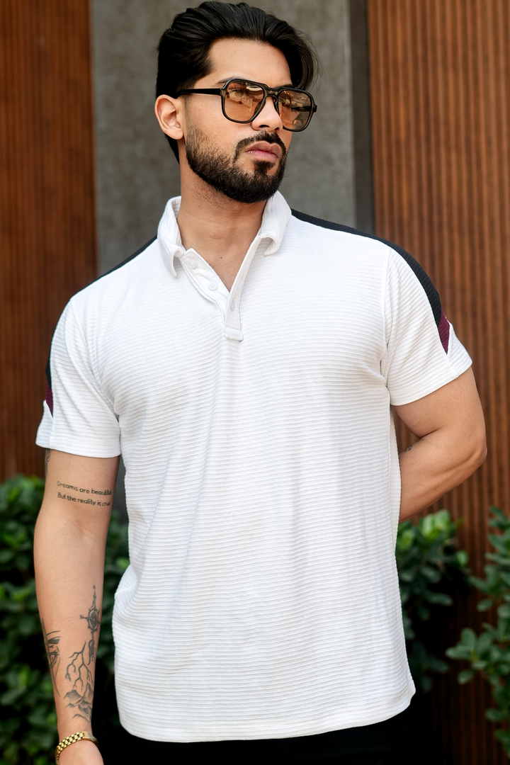 White Cotton (Ottoman) Placket Polo Collar T-shirt