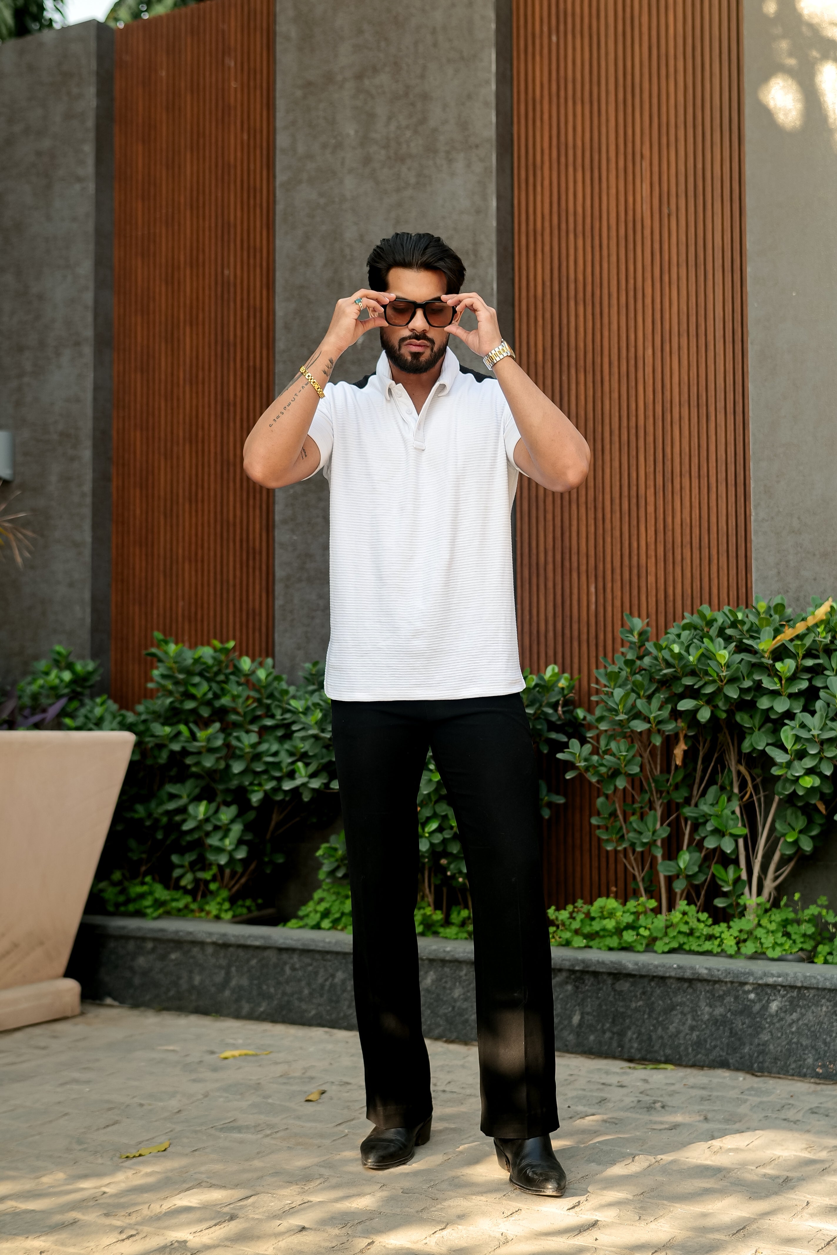 White Cotton (Ottoman) Placket Polo Collar T-shirt