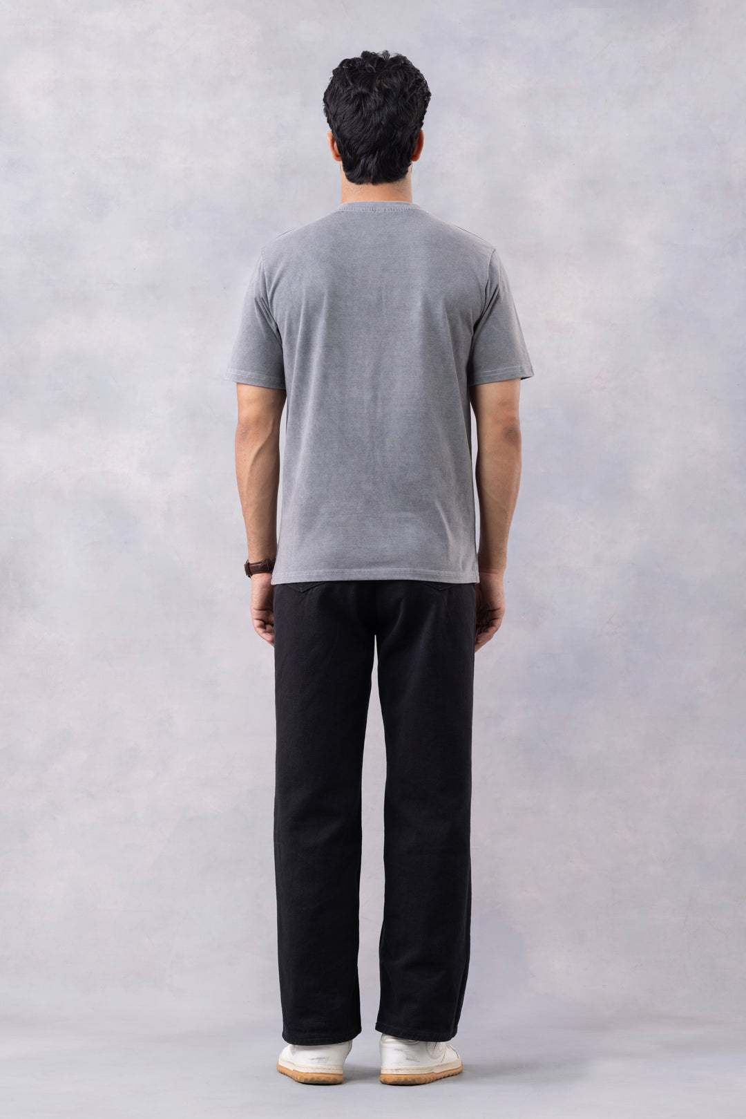 Dark Grey Acid Washed Henley neck T-Shirt