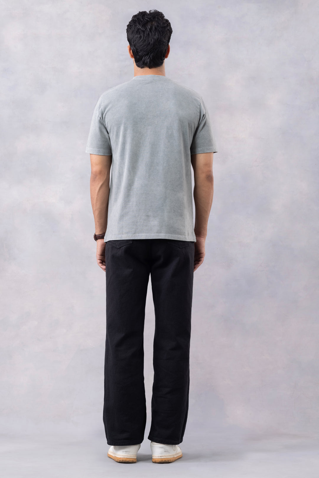 Light Green Acid Washed Henley Neck T-Shirt