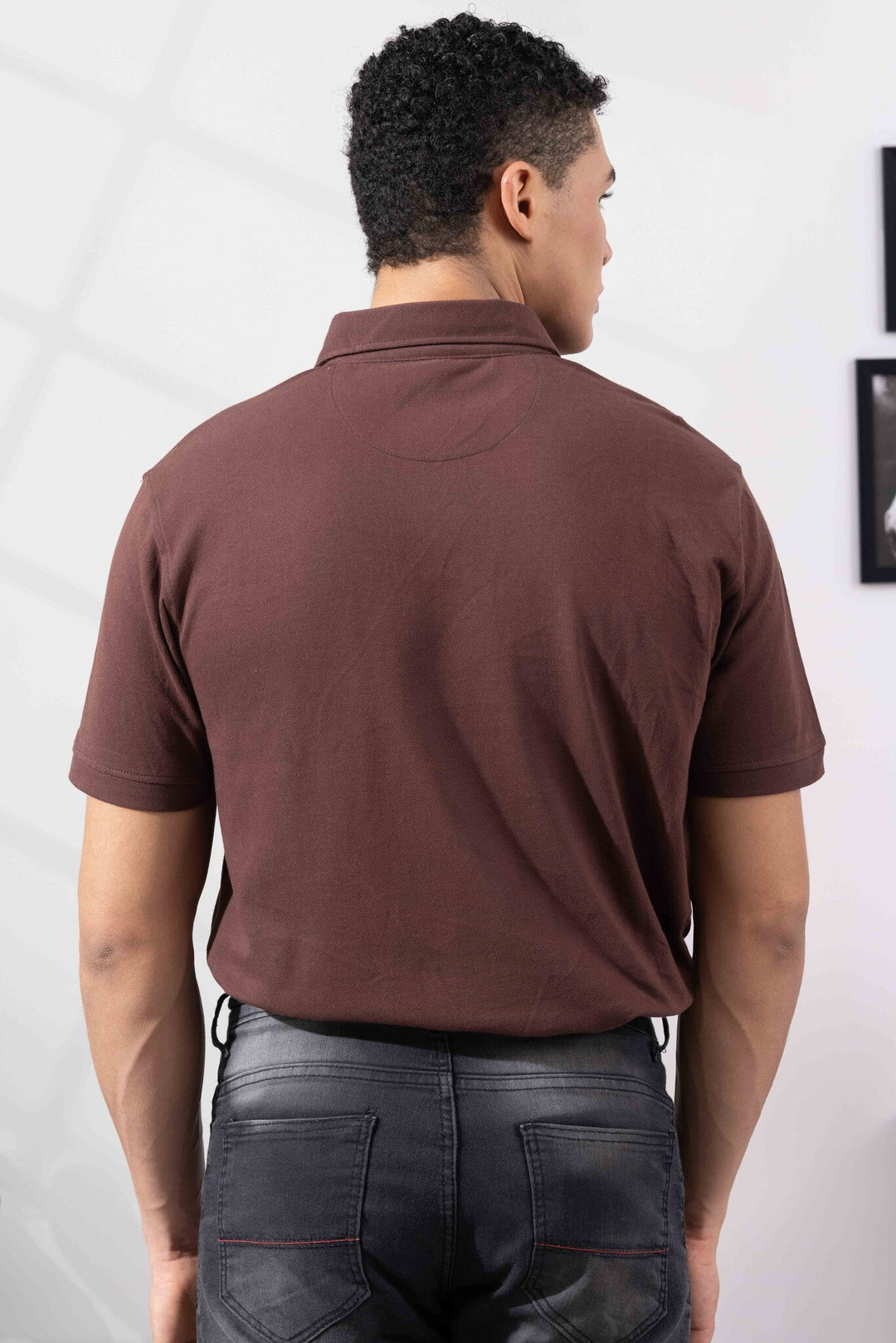 Brown Cotton Half Sleeve Printed Polo T-Shirt with Collar
