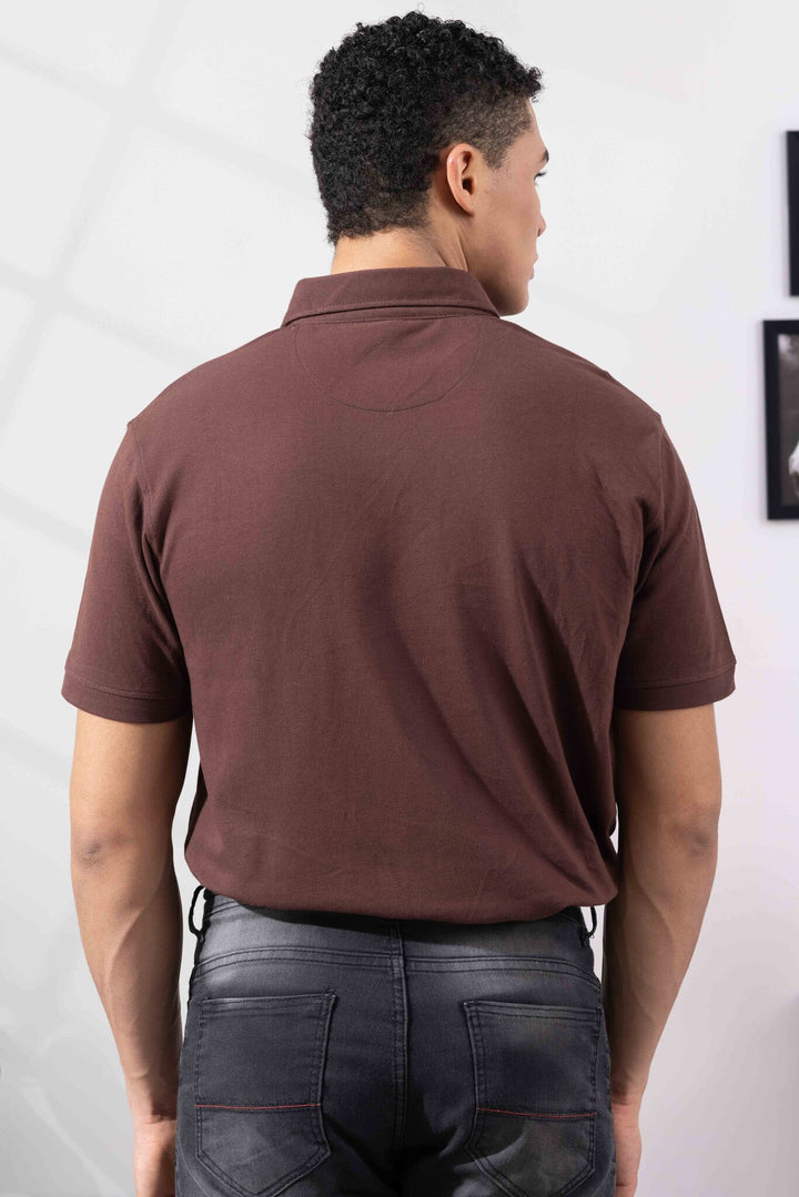 Brown Cotton Half Sleeve Printed Polo T-Shirt with Collar