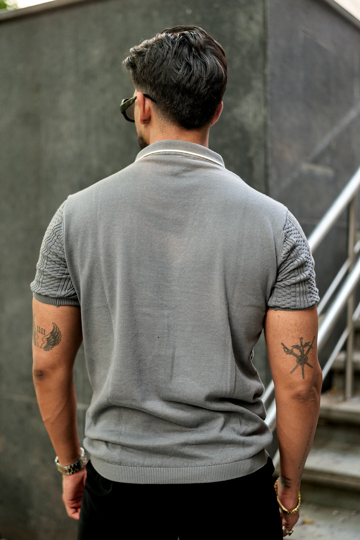 Grey Premium Flat knit Polo T-shirt