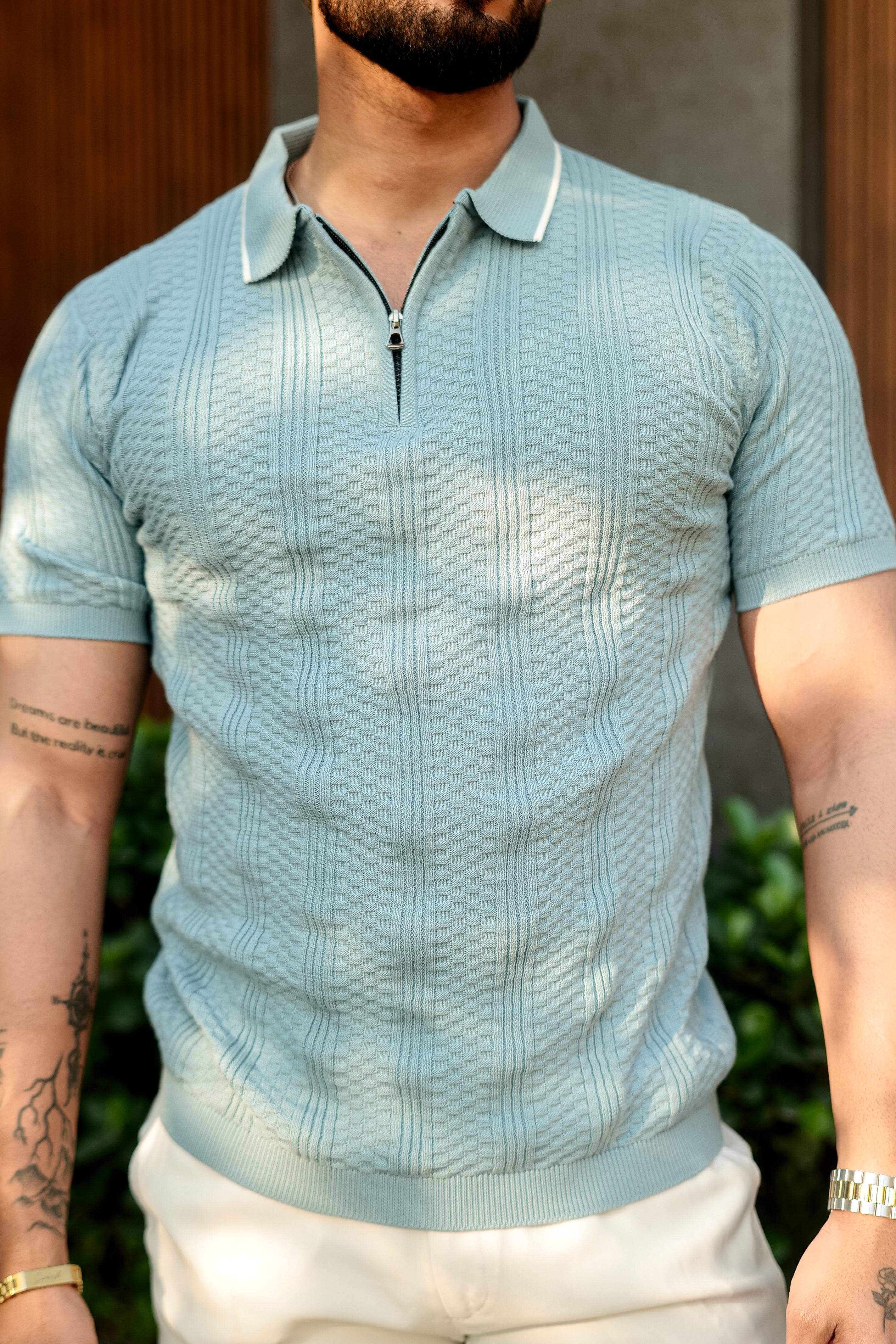 Green Premium Flat Knit Zipper Polo T-Shirt
