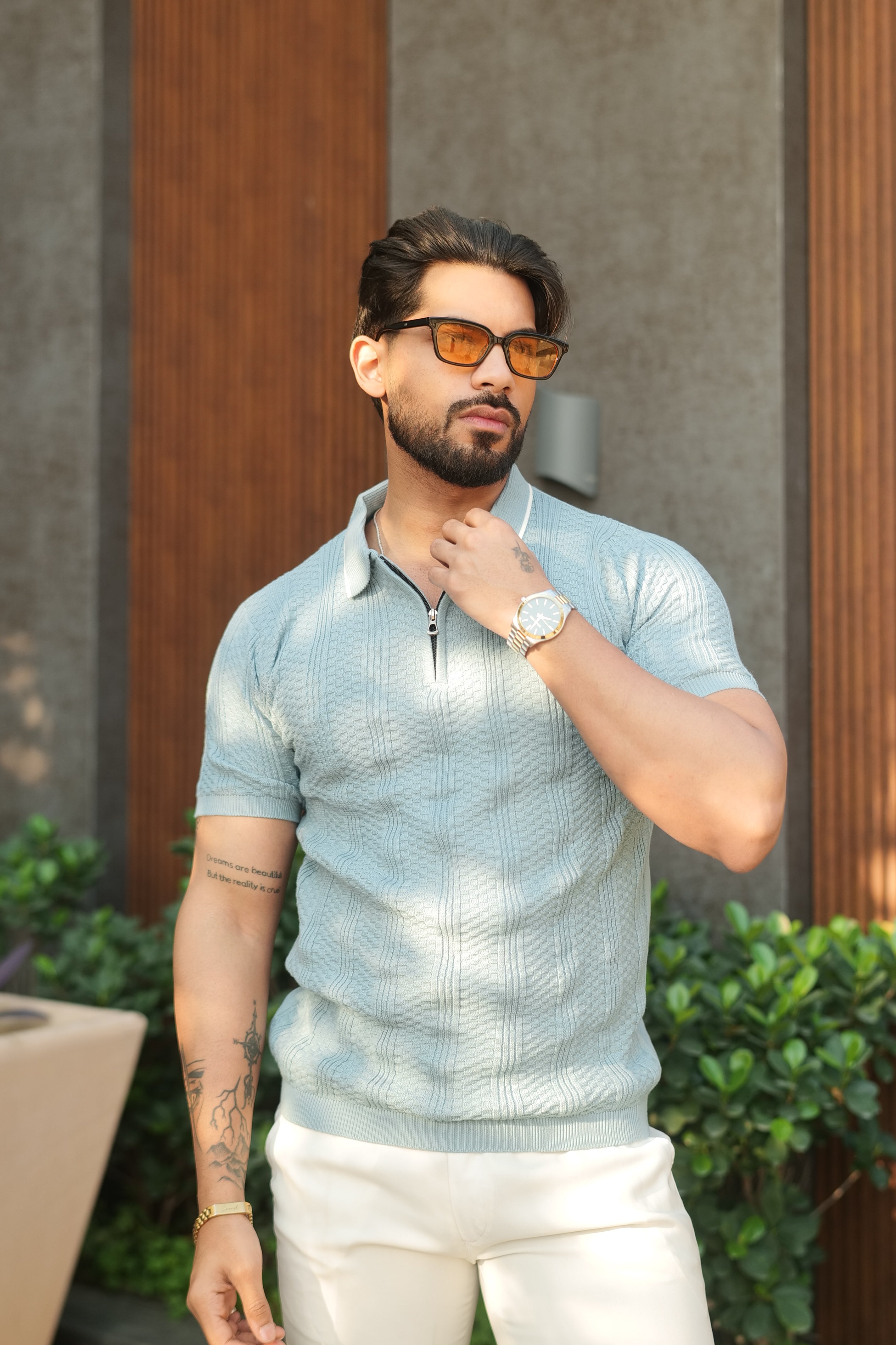 Green Premium Flat Knit Zipper Polo T-Shirt