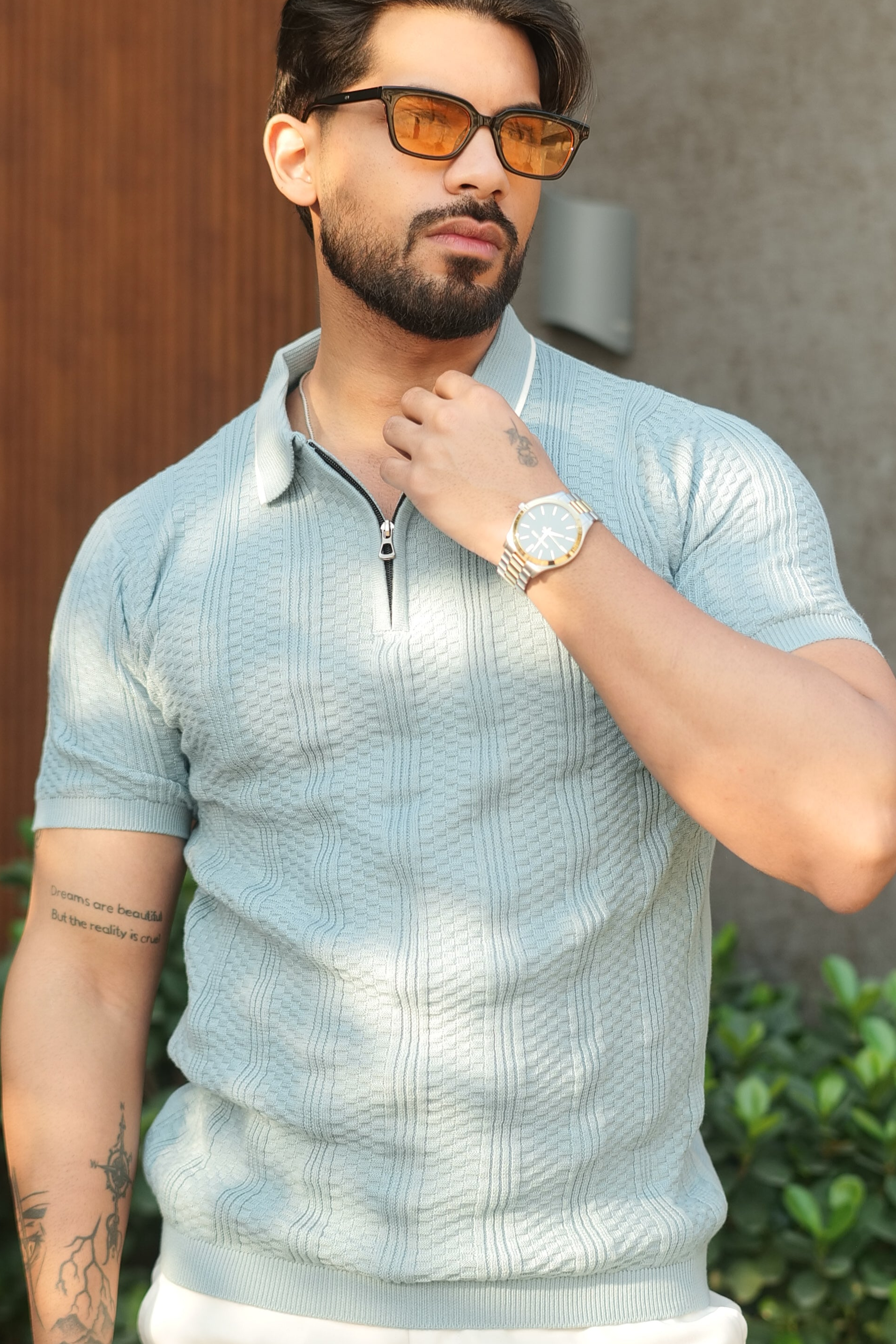 Green Premium Flat Knit Zipper Polo T-Shirt