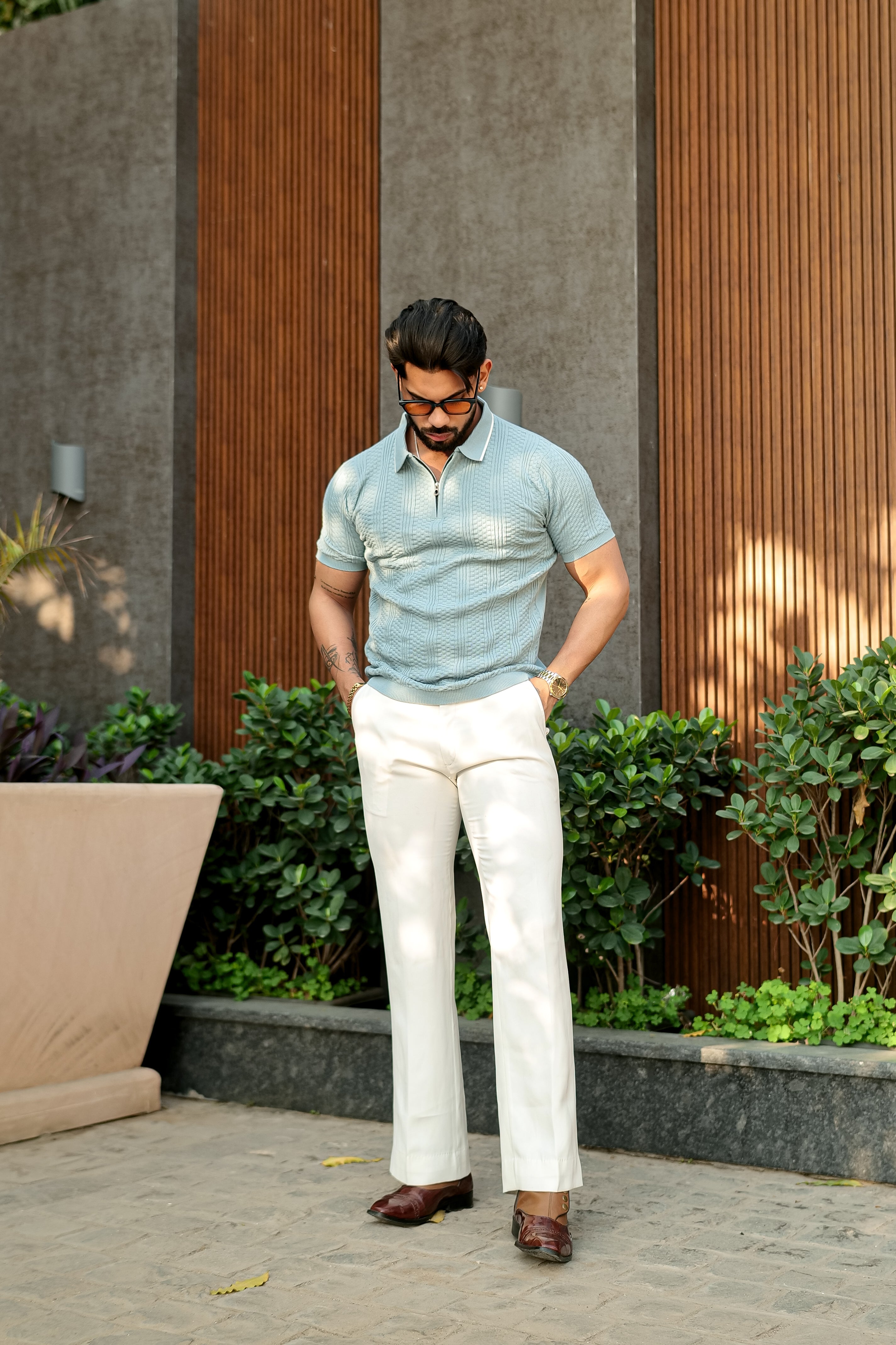 Green Premium Flat Knit Zipper Polo T-Shirt