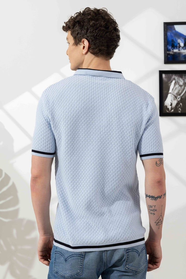 Sky Blue Premium Flat Knit Cotton T-Shirt