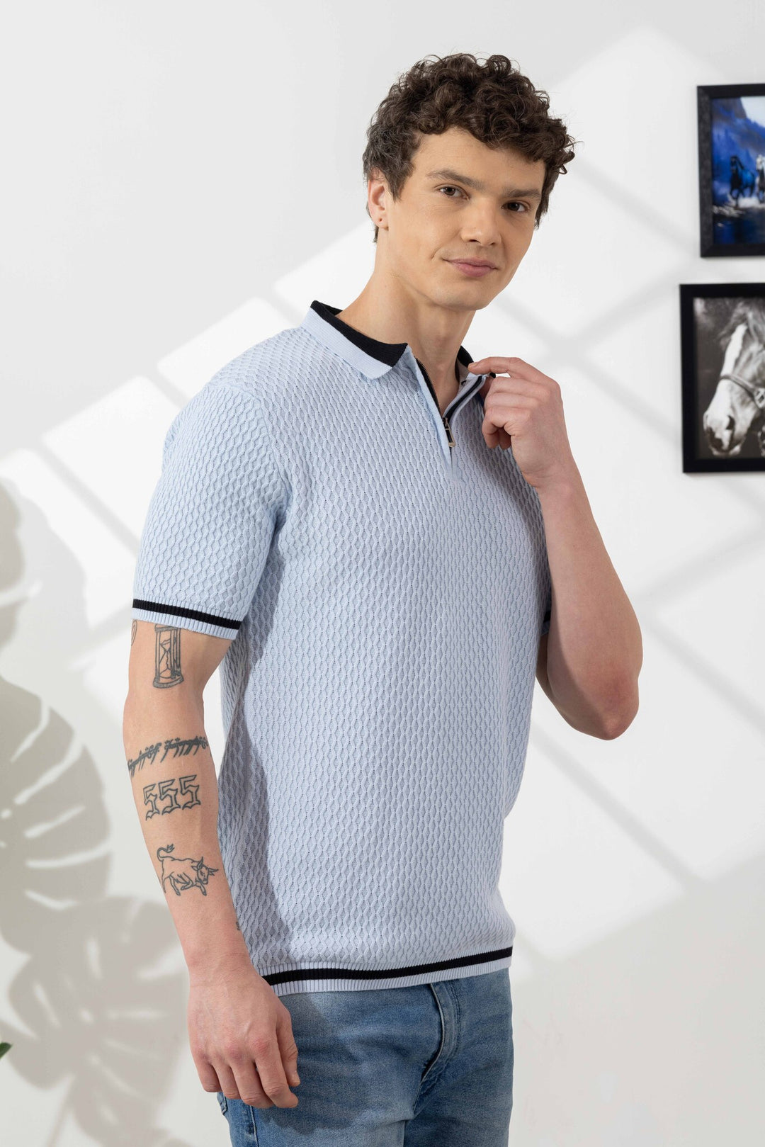 Sky Blue Premium Flat Knit Cotton T-Shirt