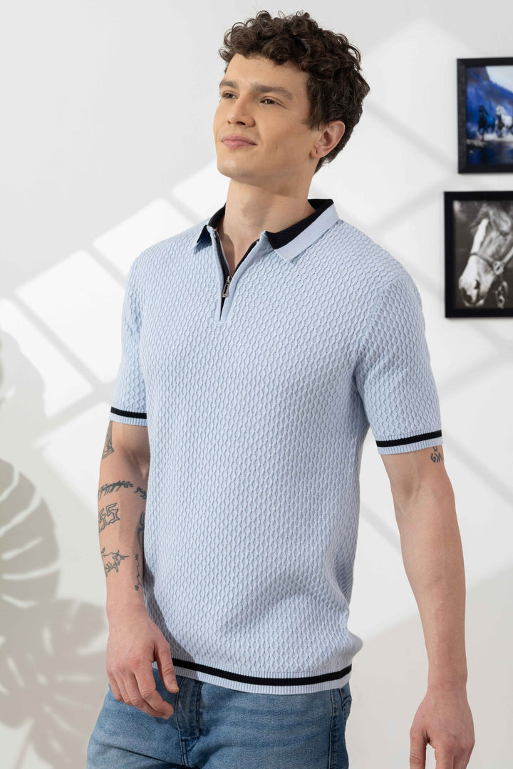 Sky Blue Premium Flat Knit Cotton T-Shirt