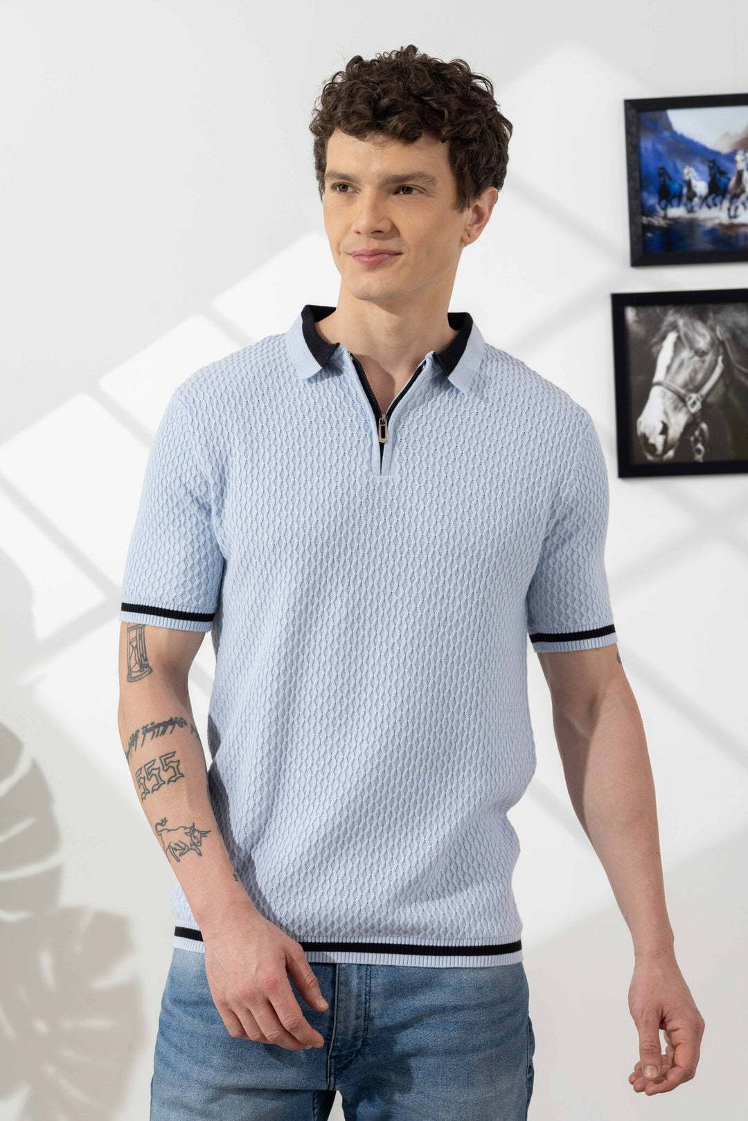 Sky Blue Premium Flat Knit Cotton T-Shirt