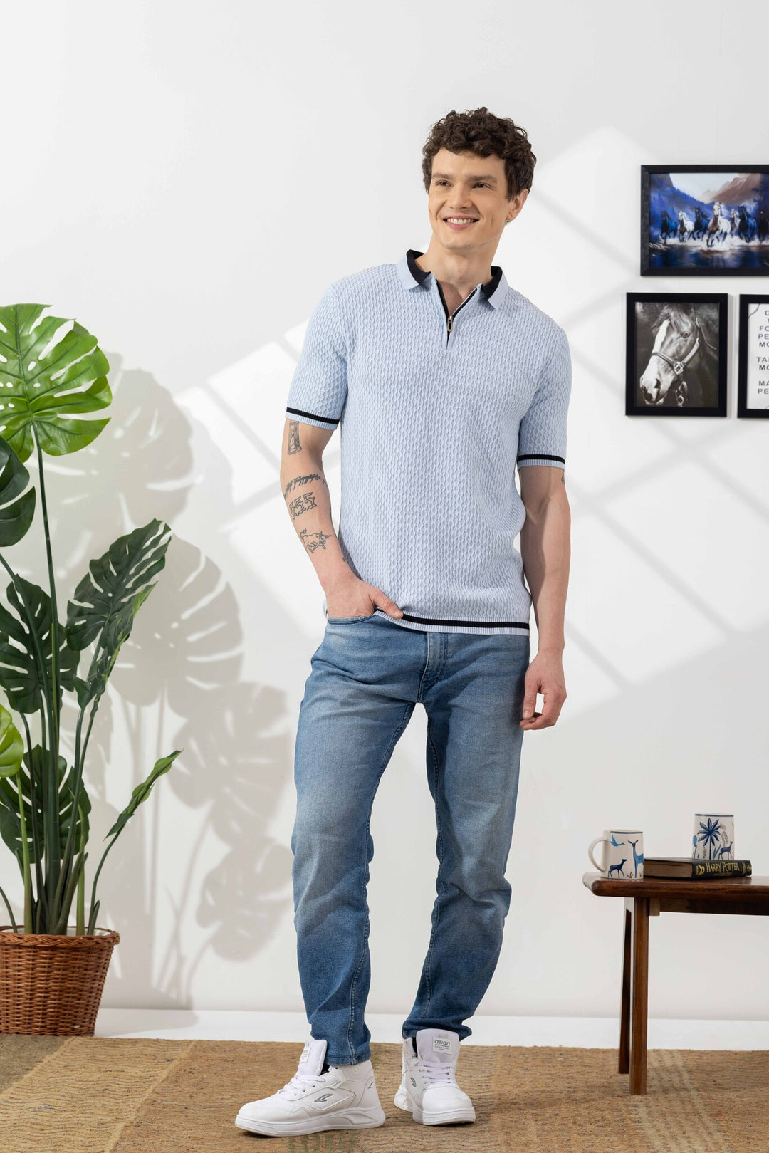 Sky Blue Premium Flat Knit Cotton T-Shirt