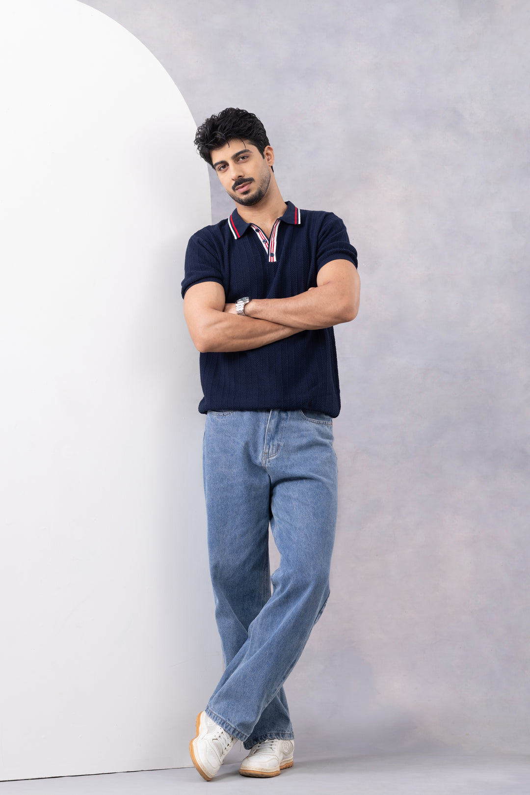 Navy Blue Premium Flat Knit Polo T-Shirt