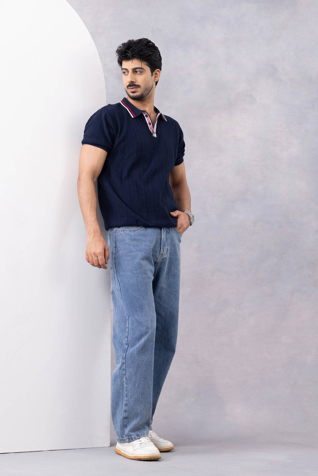 Navy Blue Premium Flat Knit Polo T-Shirt