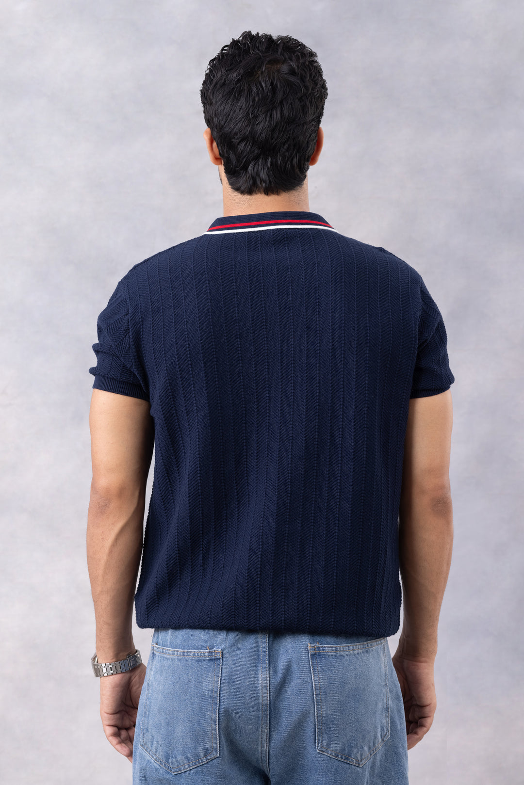 Navy Blue Premium Flat Knit Polo T-Shirt