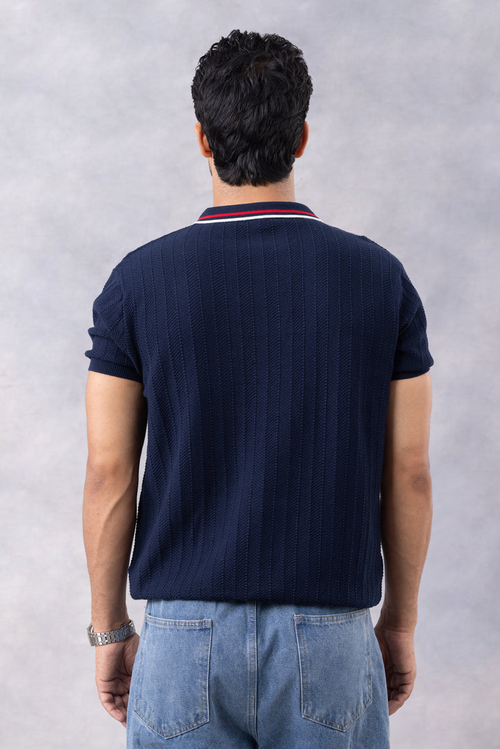 Navy Blue Premium Flat Knit Polo T-Shirt