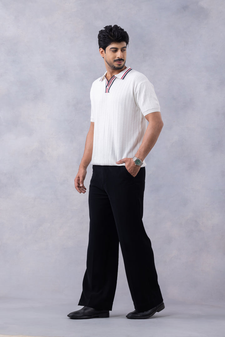 White Premium Flat Knit Polo-T-Shirt