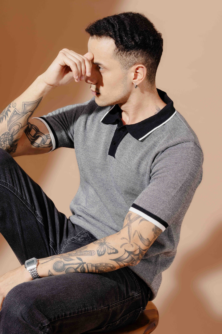Black Premium Flat Knit Polo T-Shirt
