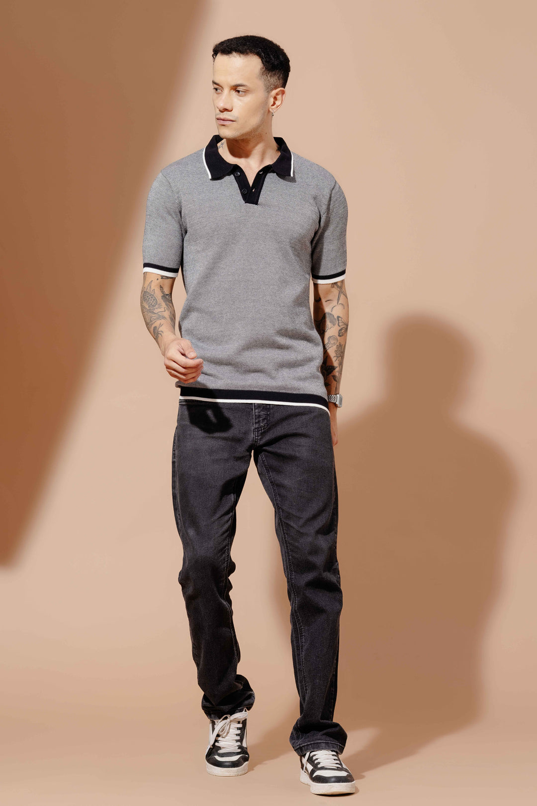 Black Premium Flat Knit Polo T-Shirt