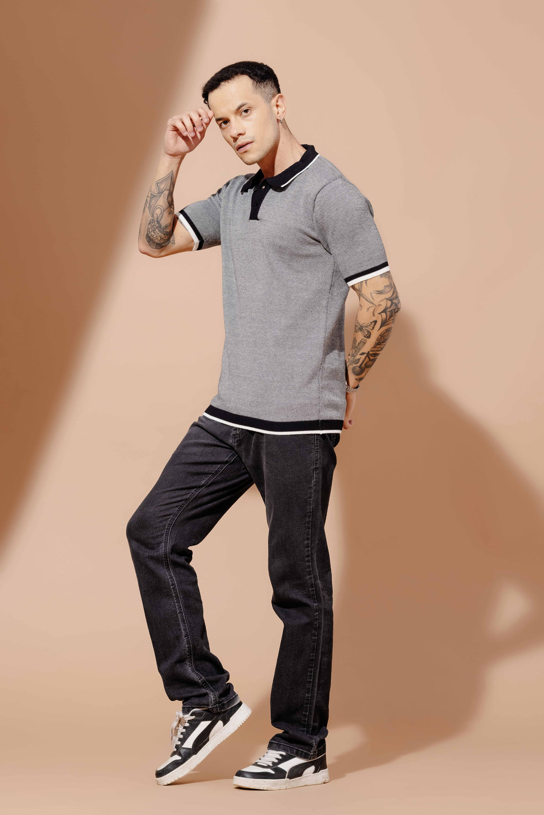 Black Premium Flat Knit Polo T-Shirt