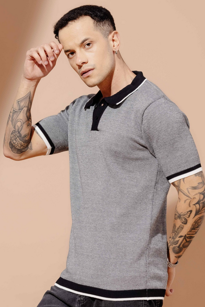 Black Premium Flat Knit Polo T-Shirt