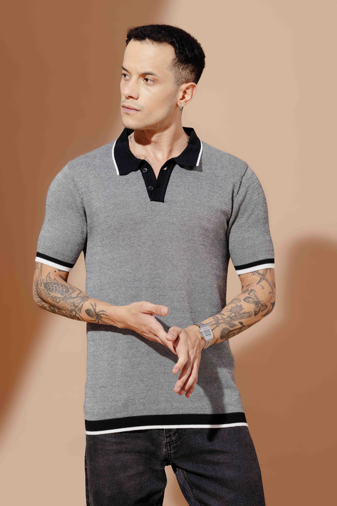 Black Premium Flat Knit Polo T-Shirt
