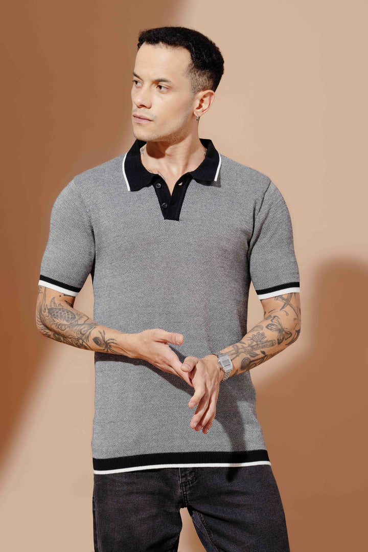 Black Premium Flat Knit Polo T-Shirt