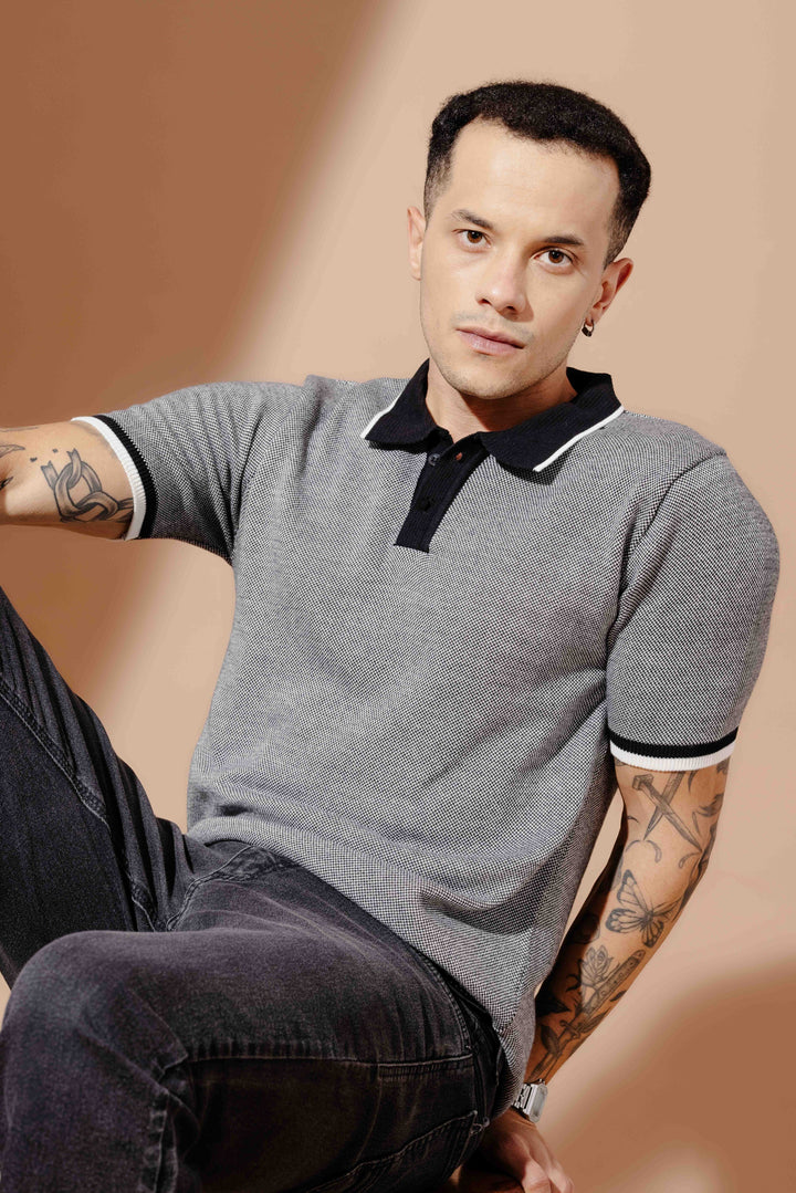 Black Premium Flat Knit Polo T-Shirt