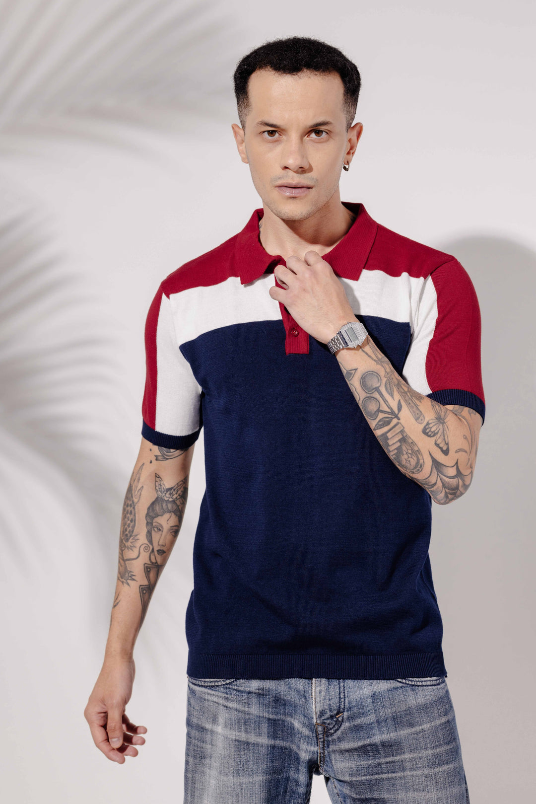 Red White Premium Flat Knit Polo T-Shirt