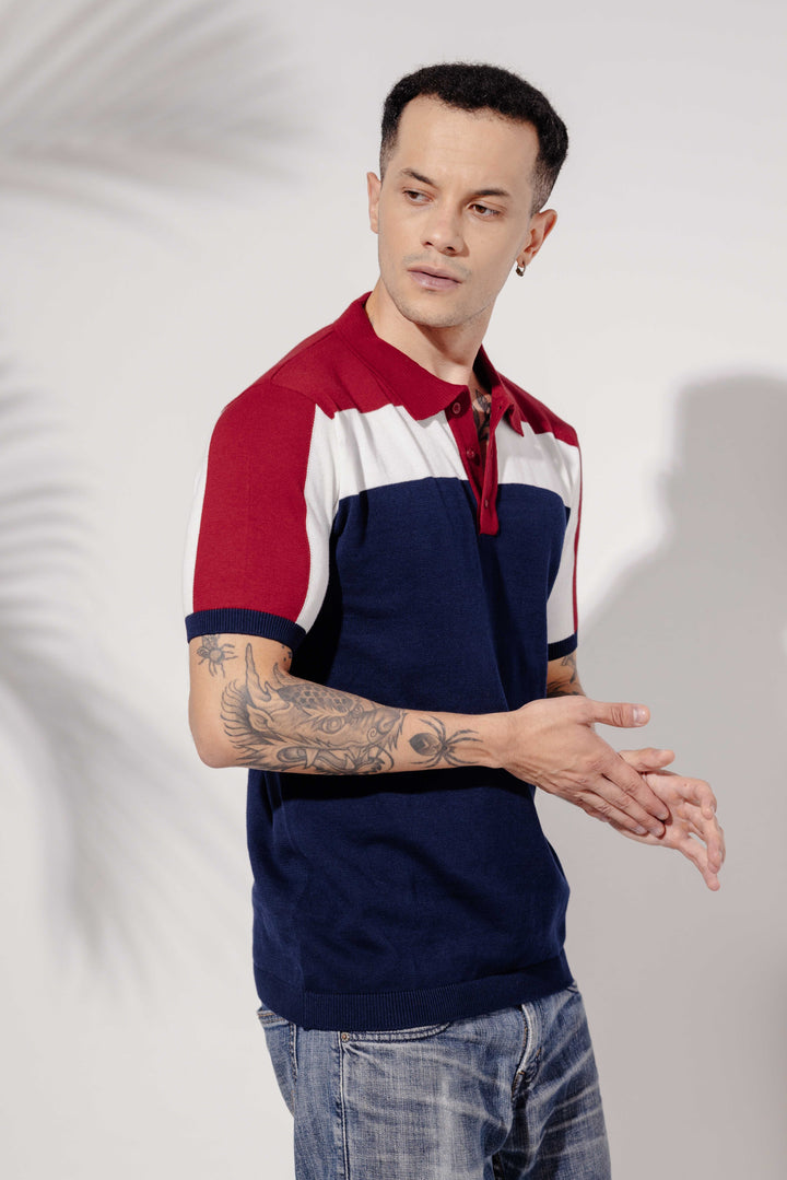 Red White Premium Flat Knit Polo T-Shirt
