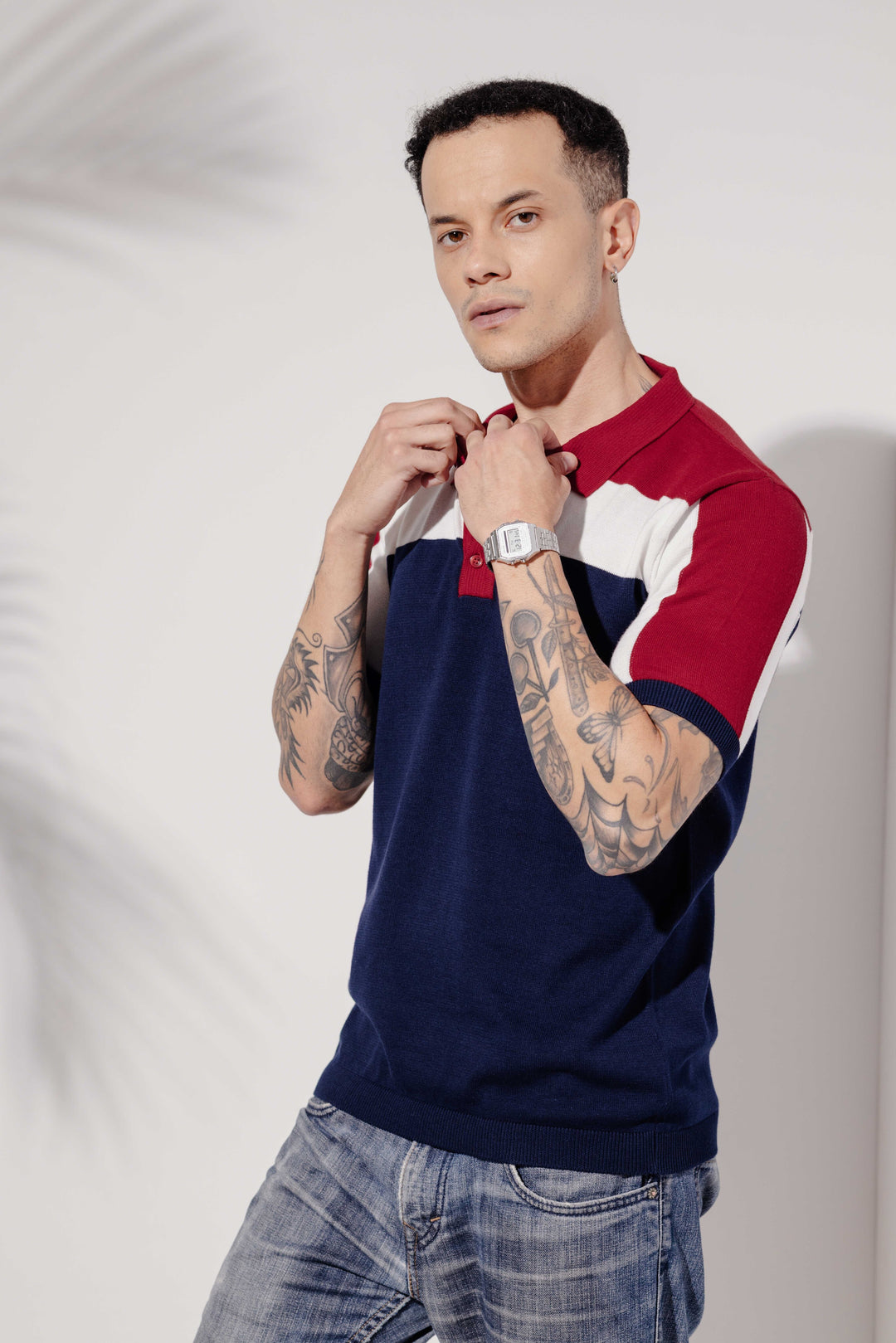 Red White Premium Flat Knit Polo T-Shirt